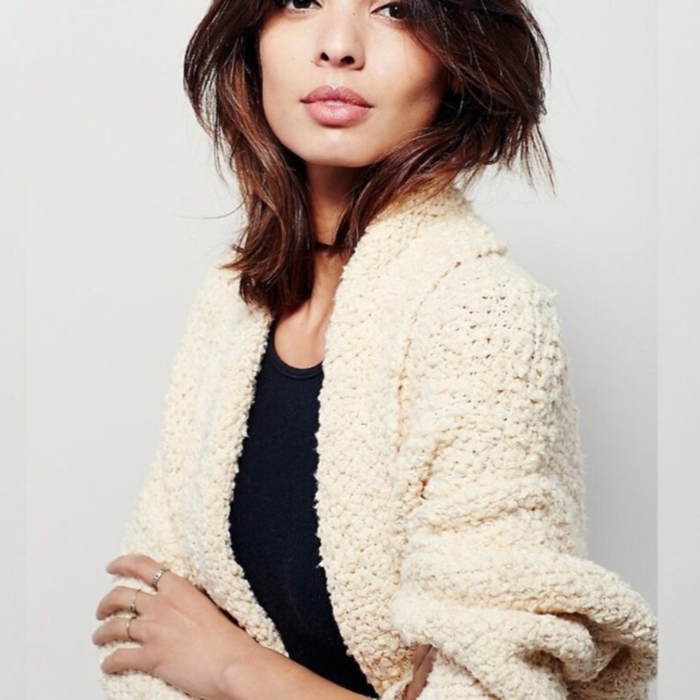 Free People Cream Chunky Knit Cardigan